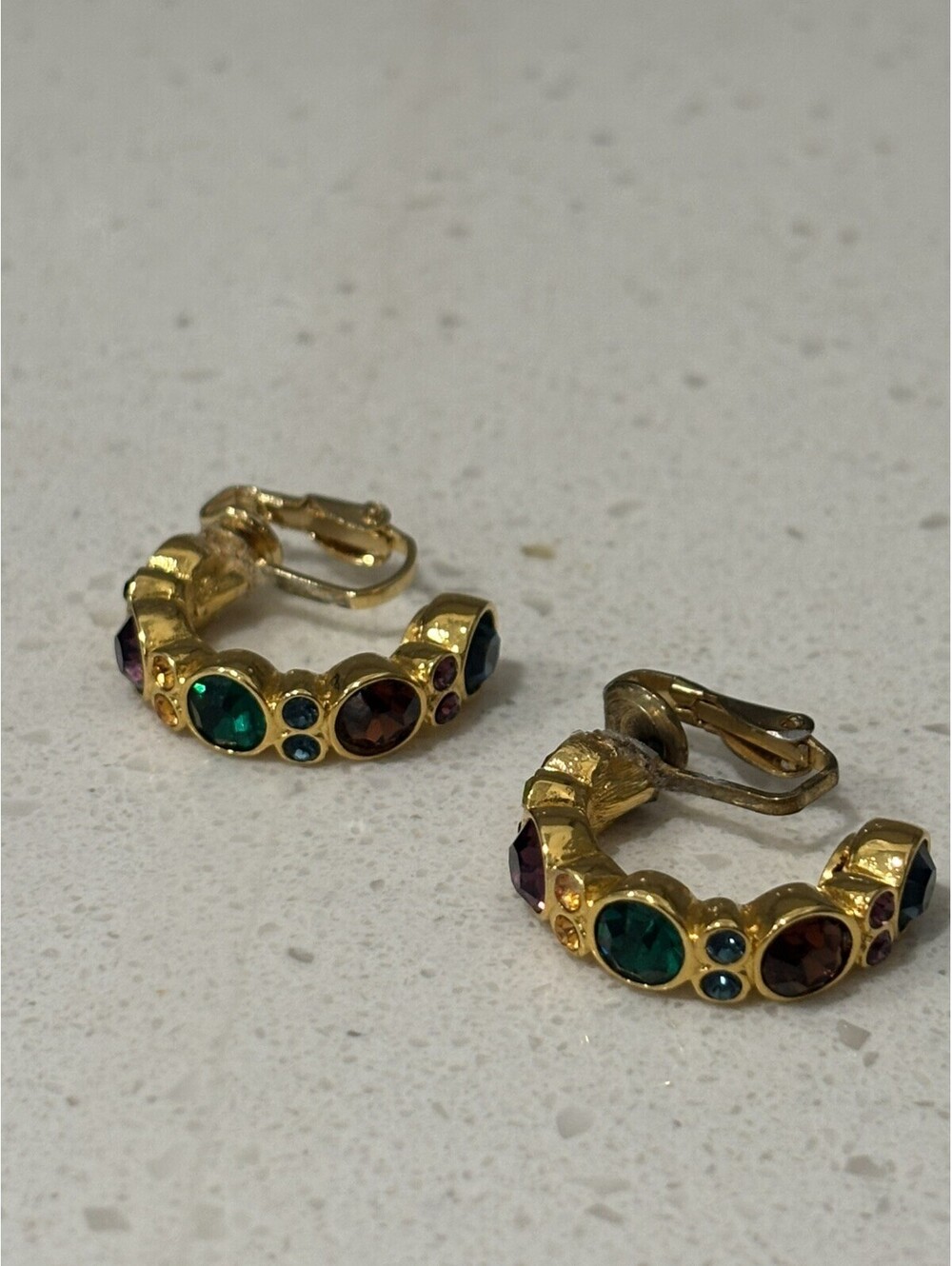 Joan Rivers Pierced Hoop Earrings stain glass colorful